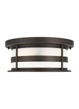 Generation Lighting 7890902-71 - Wilburn modern 2-light outdoor exterior ceiling flush mount in antique bronze finish with satin etch