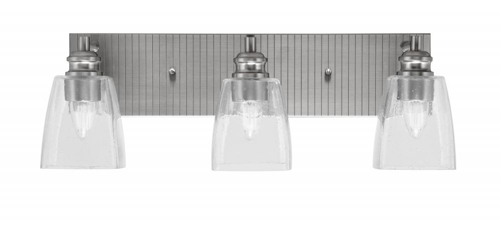 Edge 3 Light Bath Bar, Brushed Nickel Finish, 4.5" Square Clear Bubble Glass