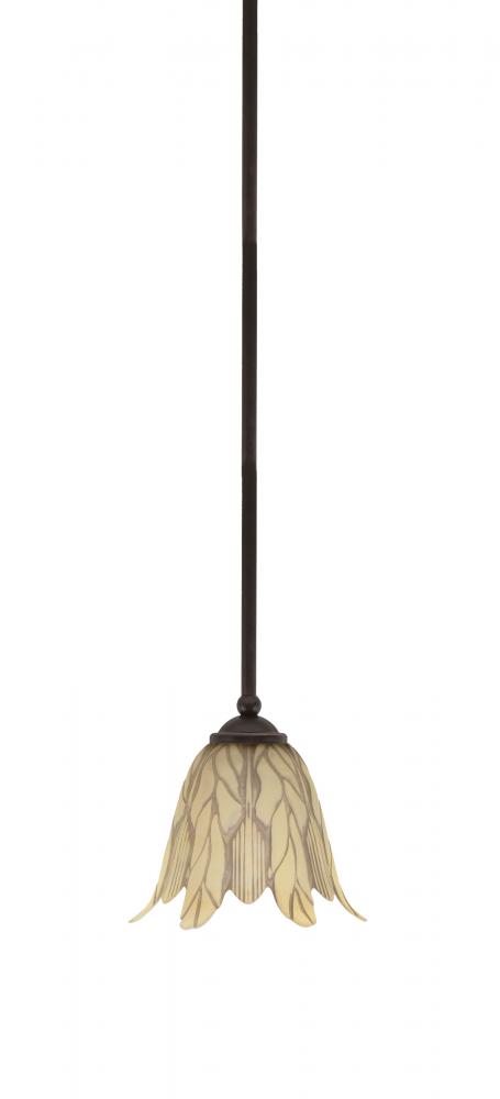 Zilo Stem Hung Mini Pendant, Dark Granite Finish, 7" Vanilla Leaf Glass