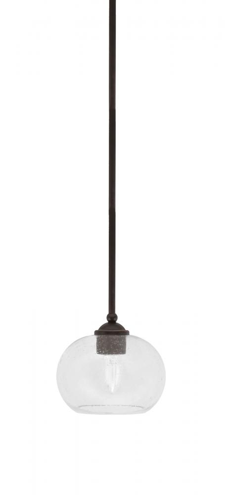 Zilo Stem Hung Mini Pendant, Dark Granite Finish, 7" Clear Bubble Glass