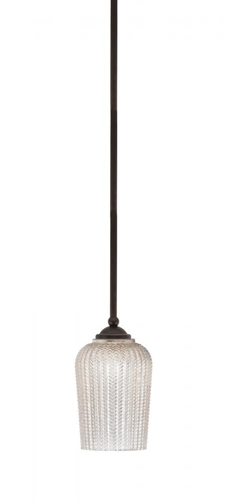 Zilo Stem Hung Mini Pendant, Dark Granite Finish, 5" Silver Textured Glass