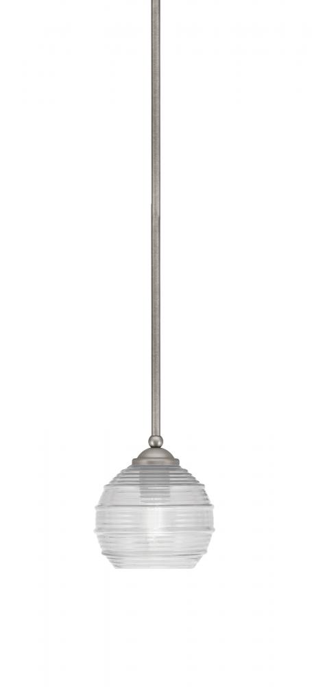 Zilo Stem Mini Pendant, Graphite Finish, 6" Clear Ribbed Glass