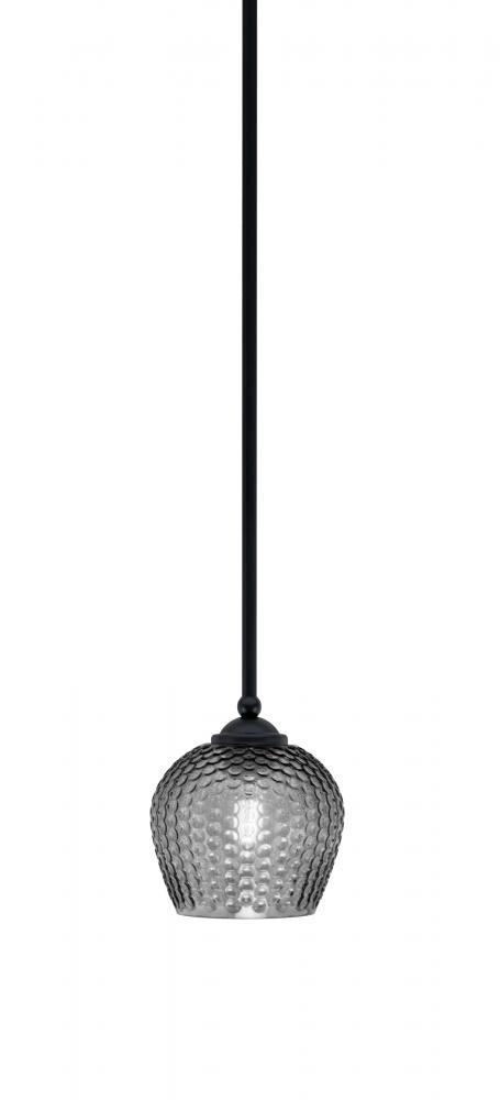 Zilo Stem Mini Pendant, Matte Black Finish, 6.5" Smoke Textured Glass