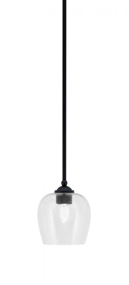 Zilo Stem Mini Pendant, Matte Black Finish, 6" Clear Bubble Glass