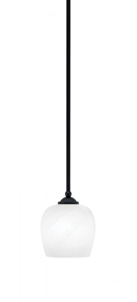 Zilo Stem Mini Pendant, Matte Black Finish, 6" White Marble Glass