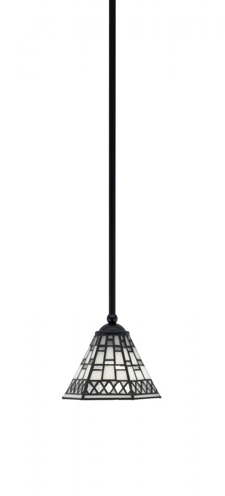 Zilo Stem Mini Pendant, Matte Black Finish, 7" Pewter Art Glass