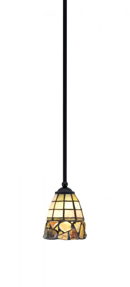 Zilo Stem Mini Pendant, Matte Black Finish, 7" Cobblestone Art Glass