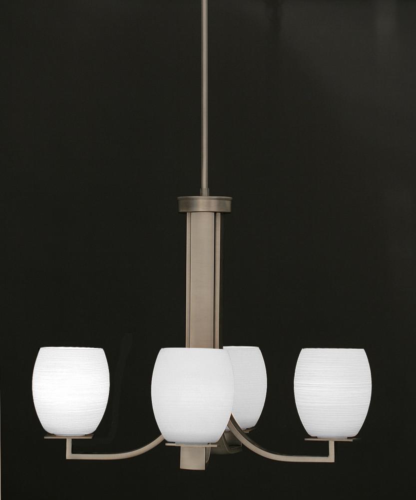 Four Light White Linen Glass Graphite Up Chandelier