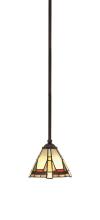 Toltec Company 560-DG-9345 - Zilo Stem Hung Mini Pendant, Dark Granite Finish, 7" Zion Art Glass