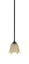 Toltec Company 560-MB-1025 - Zilo Stem Mini Pendant, Matte Black Finish, 7" Vanilla Leaf Glass