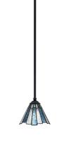 Toltec Company 560-MB-9325 - Zilo Stem Mini Pendant, Matte Black Finish, 7" Sea Ice Art Glass