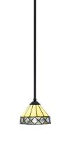 Toltec Company 560-MB-9405 - Zilo Stem Mini Pendant, Matte Black Finish, 7" Diamond Peak Art Glass