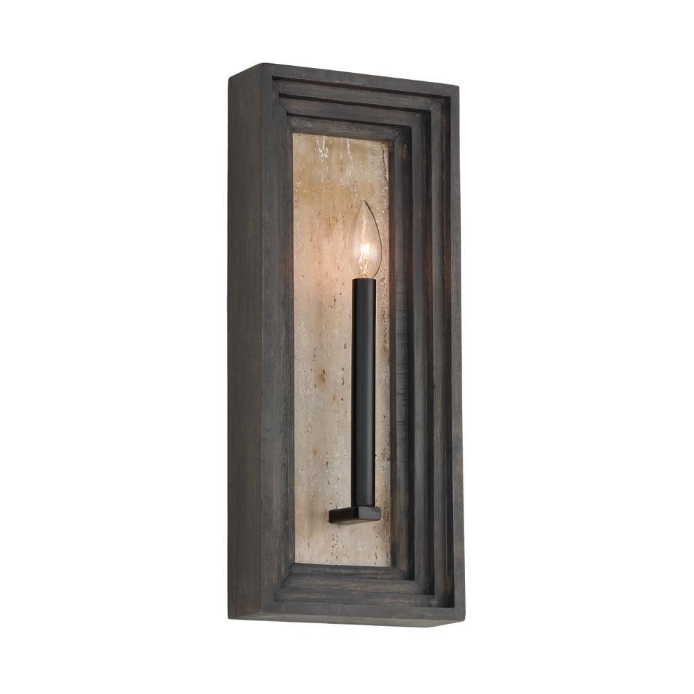 1-Light Candle Sconce in Matte Black and Handcrafted Mango Wood in Espresso Stain