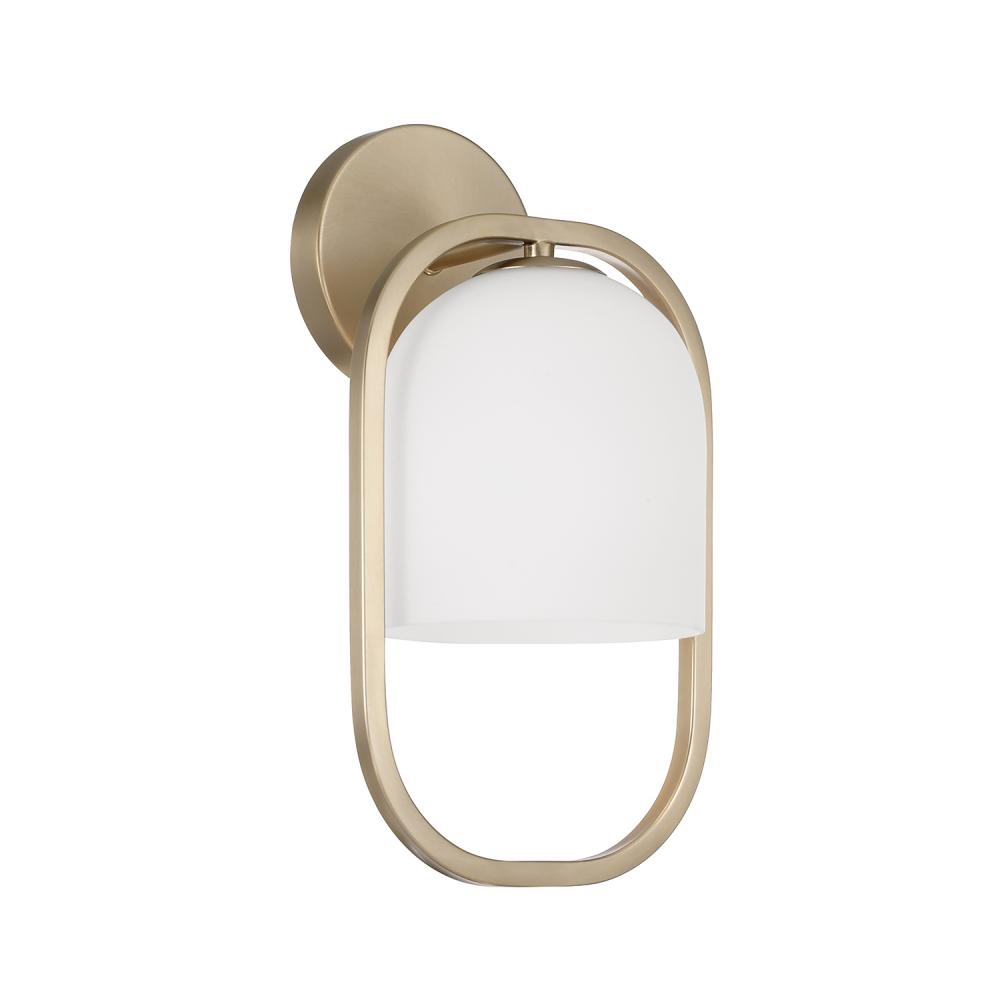 1-Light Capsule Sconce in Matte Brass with Soft White Glass