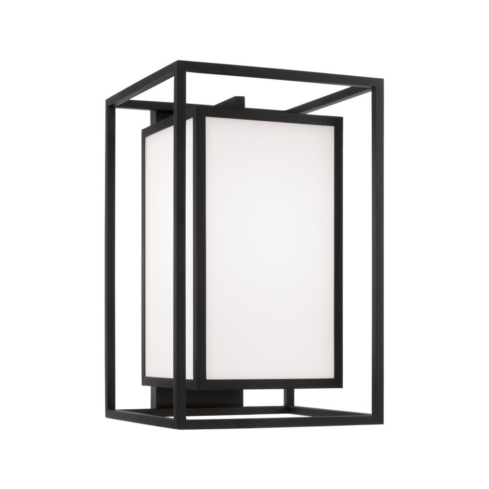 1-Light Outdoor Modern Square Rectangle Wall Lantern in Black with Soft White Glass