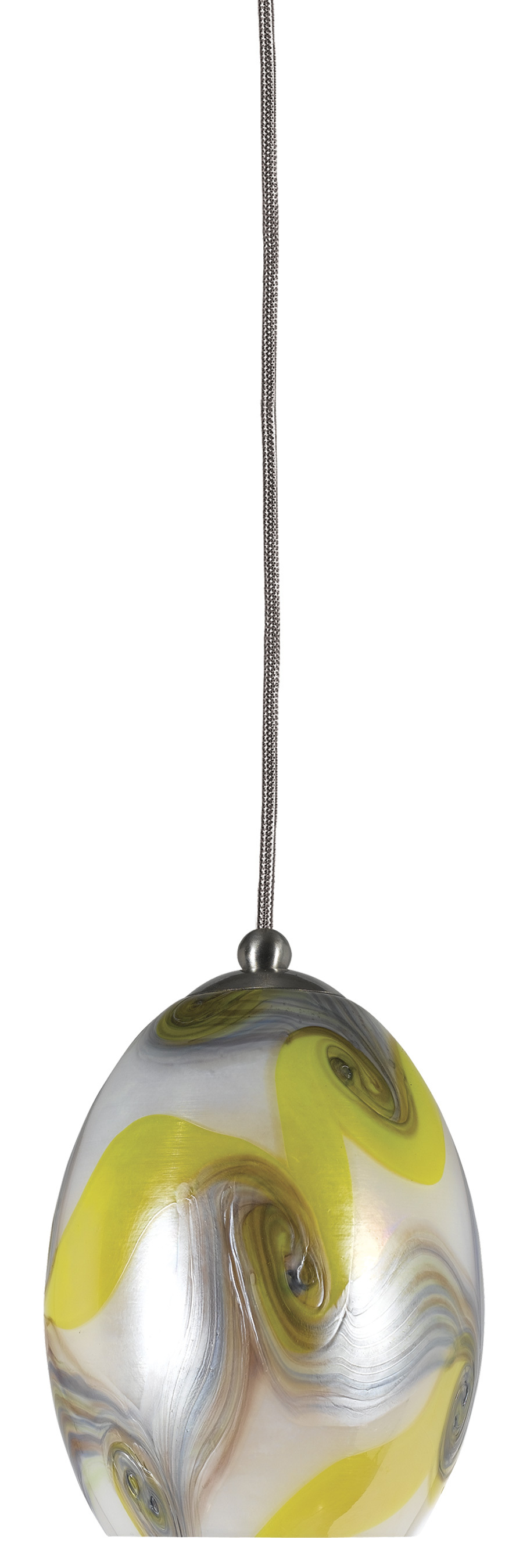 5.9" Tall Glass Pendant with Brushed Steel Cord