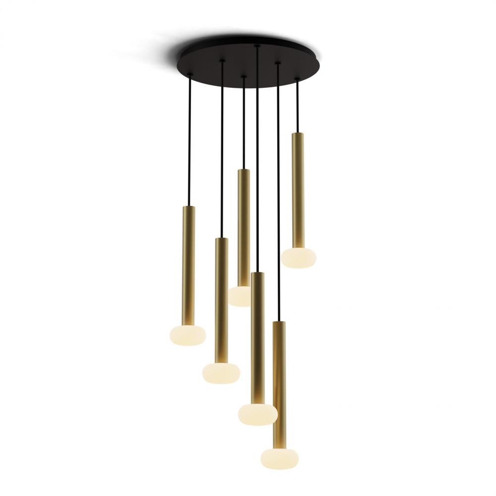 Combi Pendant 16" Circular 6 Combo Brass with Matte Black Canopy