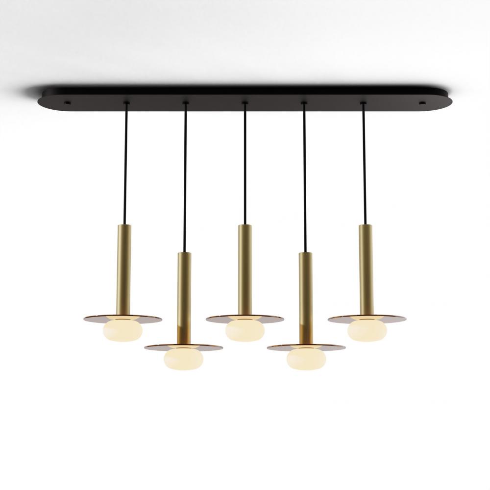 Combi Pendant 12" Linear 5 Combo Brass with Matte Black Canopy