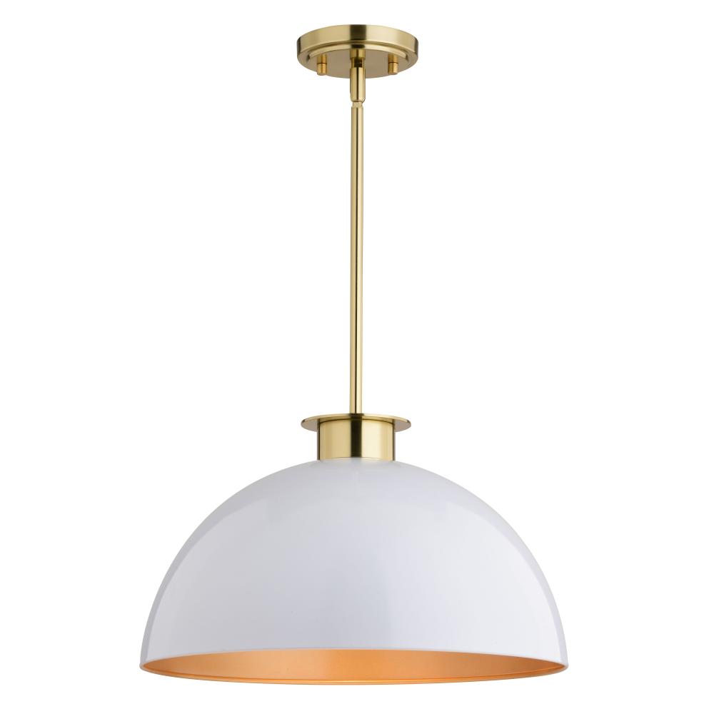 Devon 16-in. Pendant Glossy White and Satin Brass