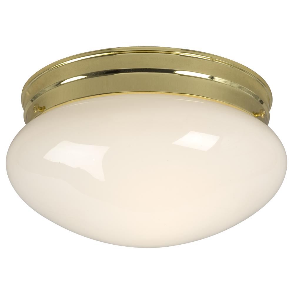 Utility Flush Mount - Polished Brass w/ White Glass