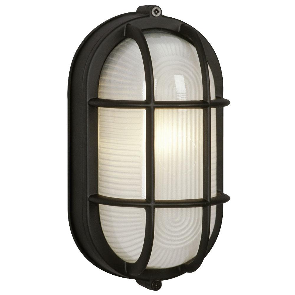 Outdoor Cast Aluminum Marine Light with Guard - in Black finish with Frosted Glass (Wall or Ceiling