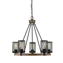 Millennium 3525-MB/WG - Mesa 5-Light Chandelier Ceiling Light Matte Black/Wood Grain