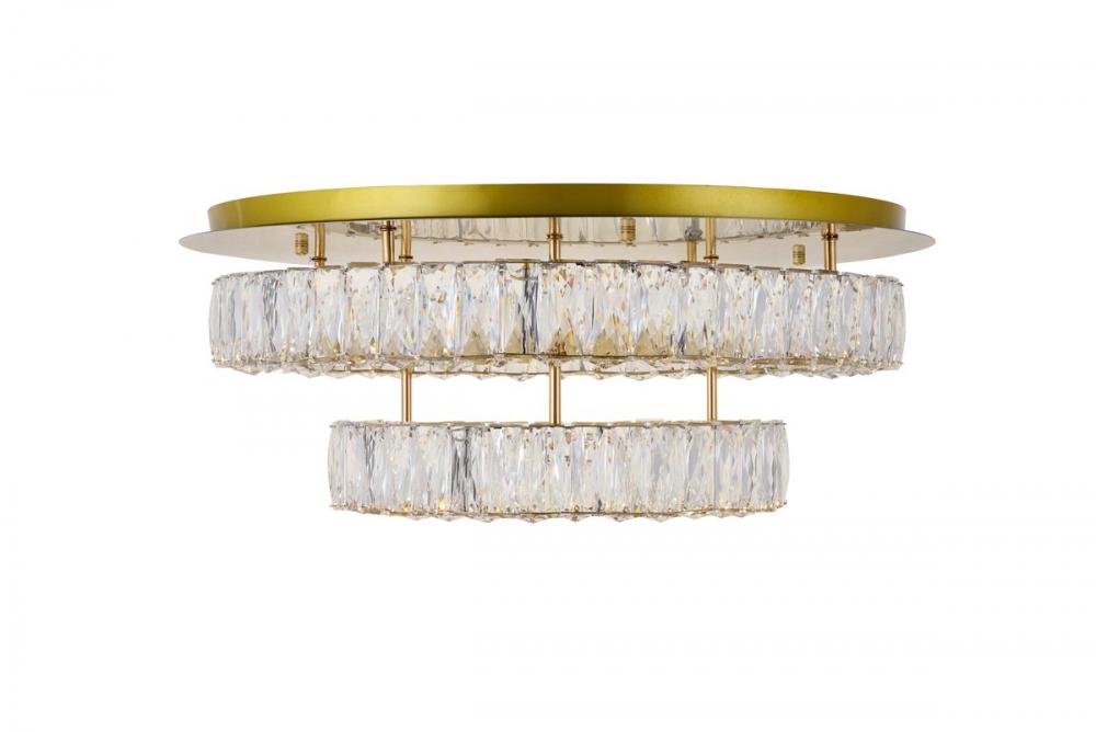 Monroe LED Light Gold Flush Mount Clear Royal Cut Crystal