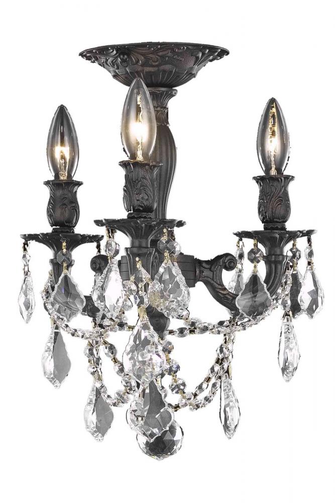 Rosalia 3 Light Dark Bronze Flush Mount Golden Teak (Smoky) Royal Cut Crystal