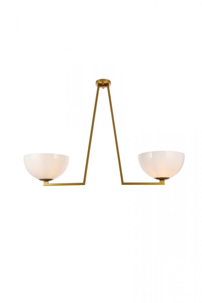 Jeanne 2 Lights Brass and White Glass Flush Mount