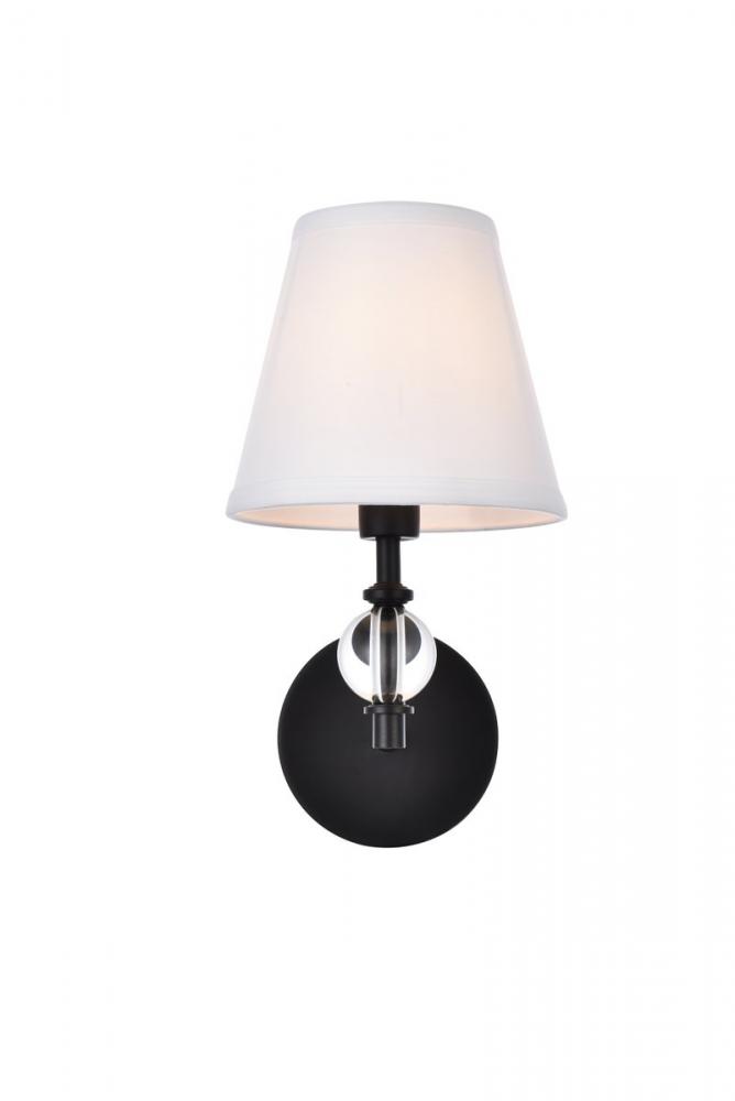 Bethany 1 light bath sconce in black with white fabric shade