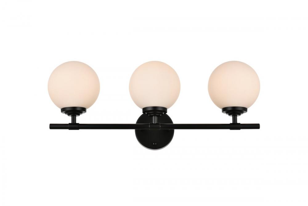 Ansley 3 light Black and frosted white Bath Sconce