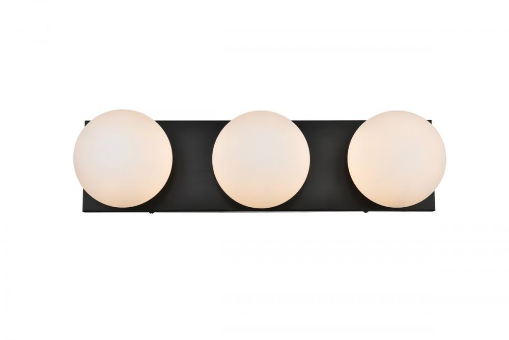 Jaylin 3 light Black and frosted white Bath Sconce