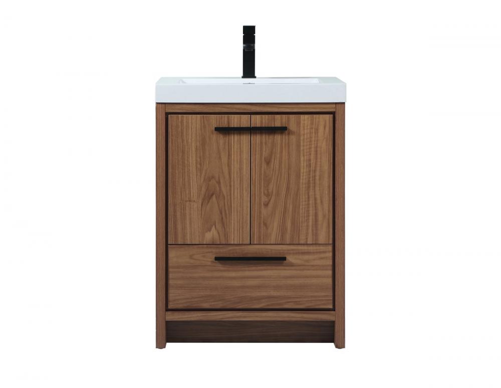 24 inch Single bathroom vanity in walnut brown