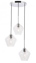 Elegant LD2258C - Gene 3 Light Chrome and Clear Glass Pendant