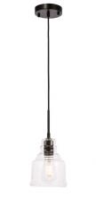 Elegant LD6195BK - Pierce 1 Light Black and Clear Seeded Glass Pendant