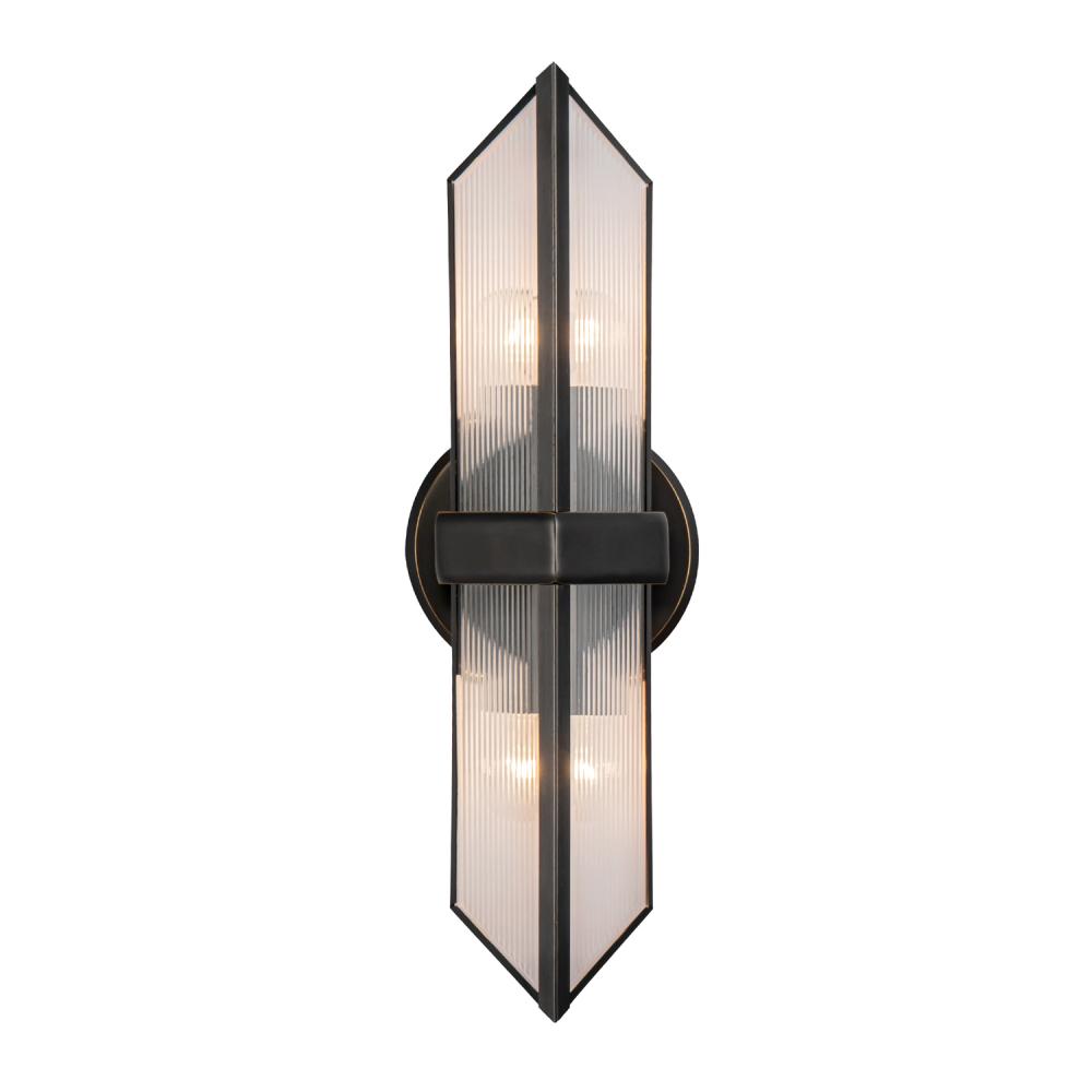 Cairo 15-in Ribbed Glass/Urban Bronze 2 Lights Wall/Vanity