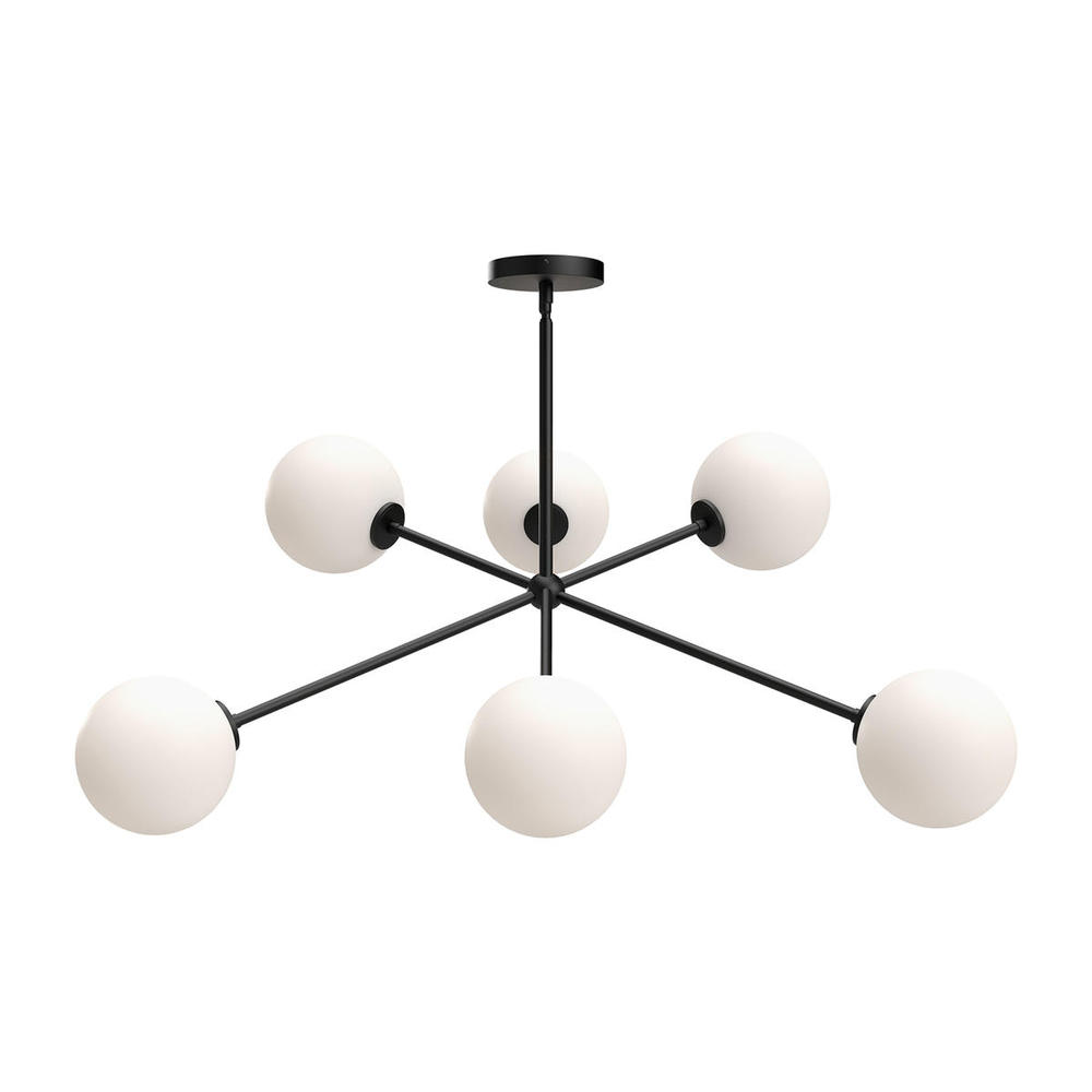 Cassia 40-in Matte Black/Opal Matte Glass 6 Lights Chandeliers