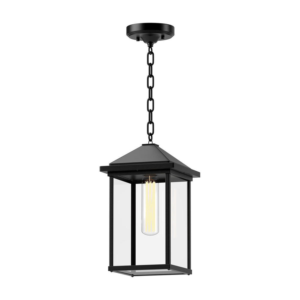 Larchmont 7-in Clear Glass/Textured Black 1 Light Exterior Pendant