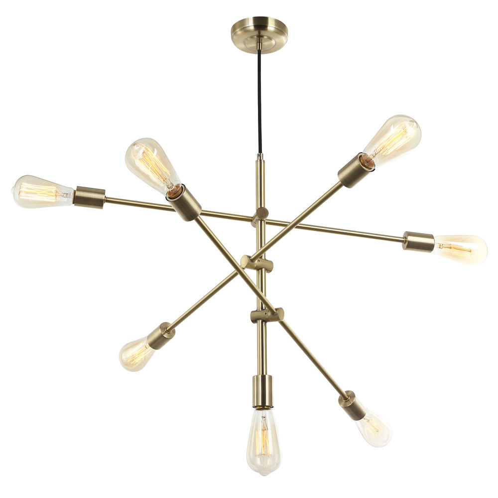 7LT Incandescent Adjustable Pendant, Aged Brass