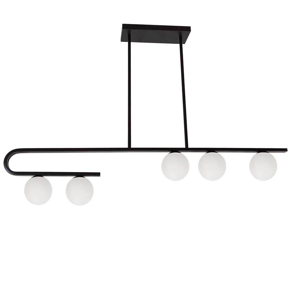 5 Light Halogen Matte Black Horizontal Pendant w/ White Glass