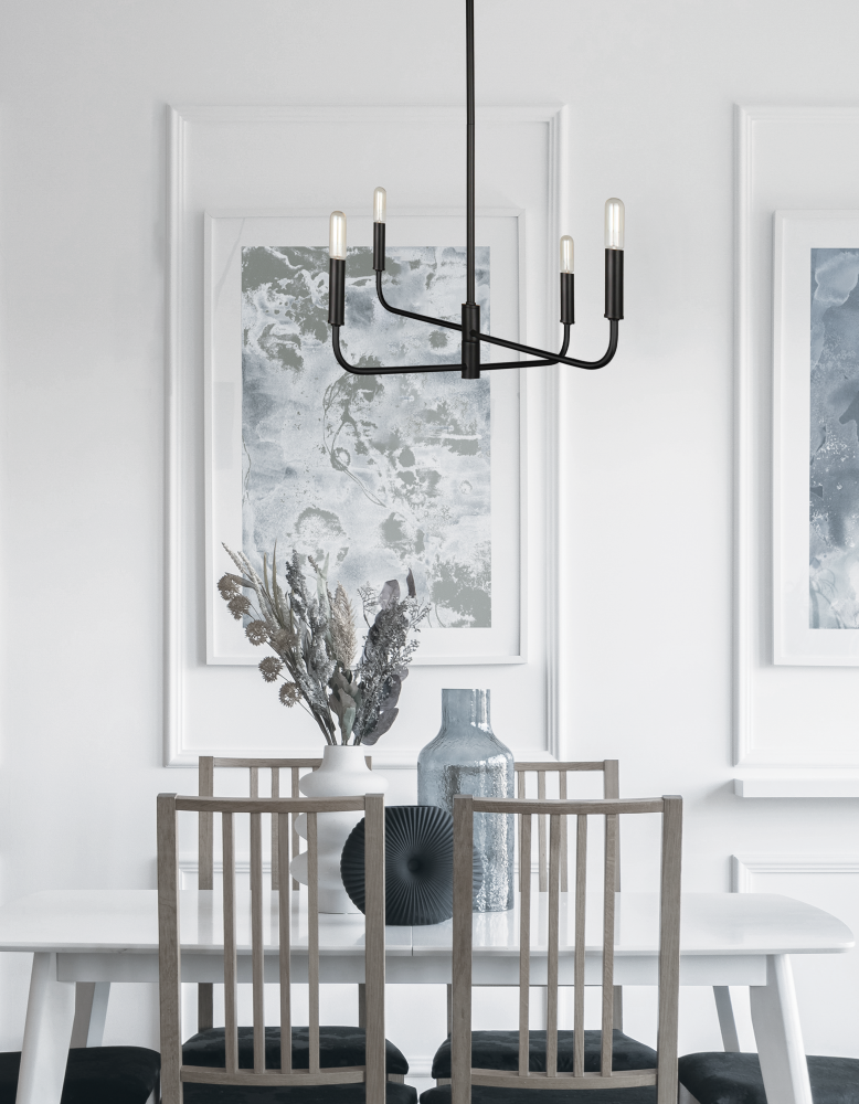 4 Light Incandescent Chandelier Matte Black