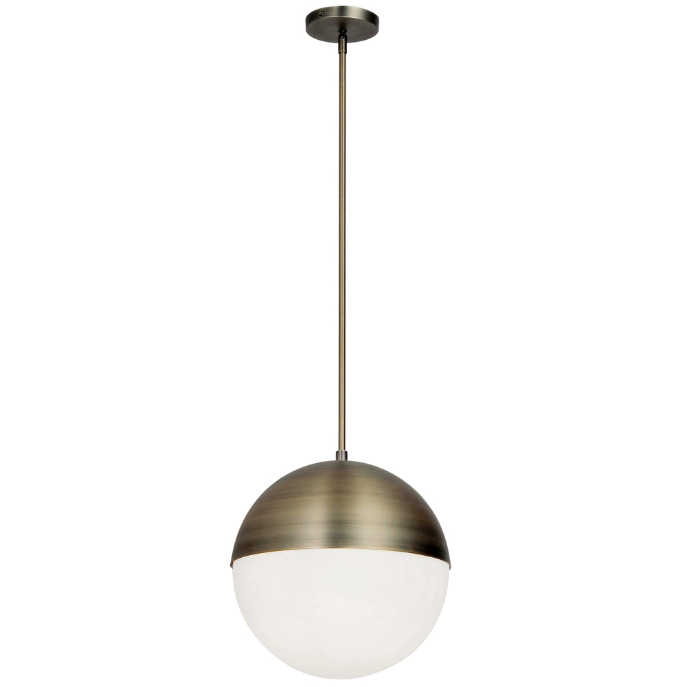 3 Light Halogen Pendant, Antique Brass Finish with White Glass