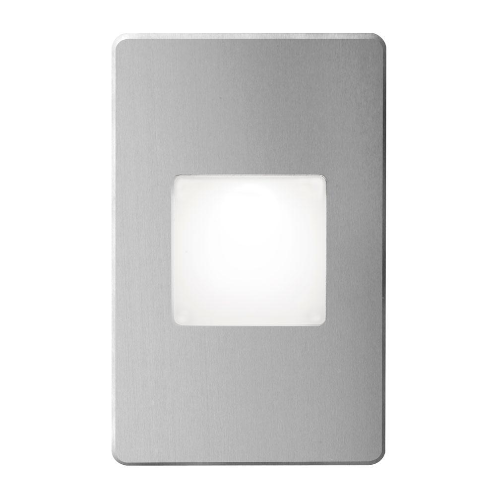 120VAC input, L125mmxW78mmxH37mm, 2700K, 3.3W IP65, Brushed Aluminum Wall LED Light with White Lens.