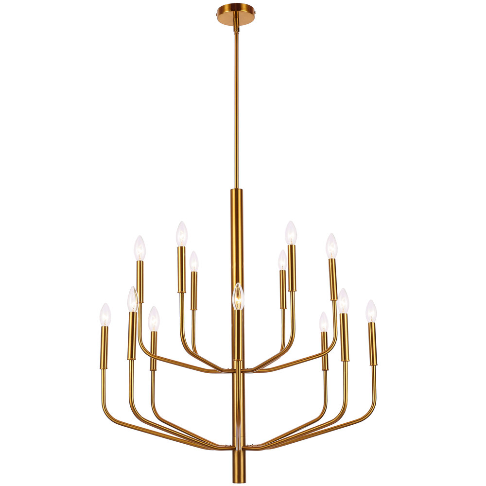 14 Light Incandescent Aged Brass Chandelier