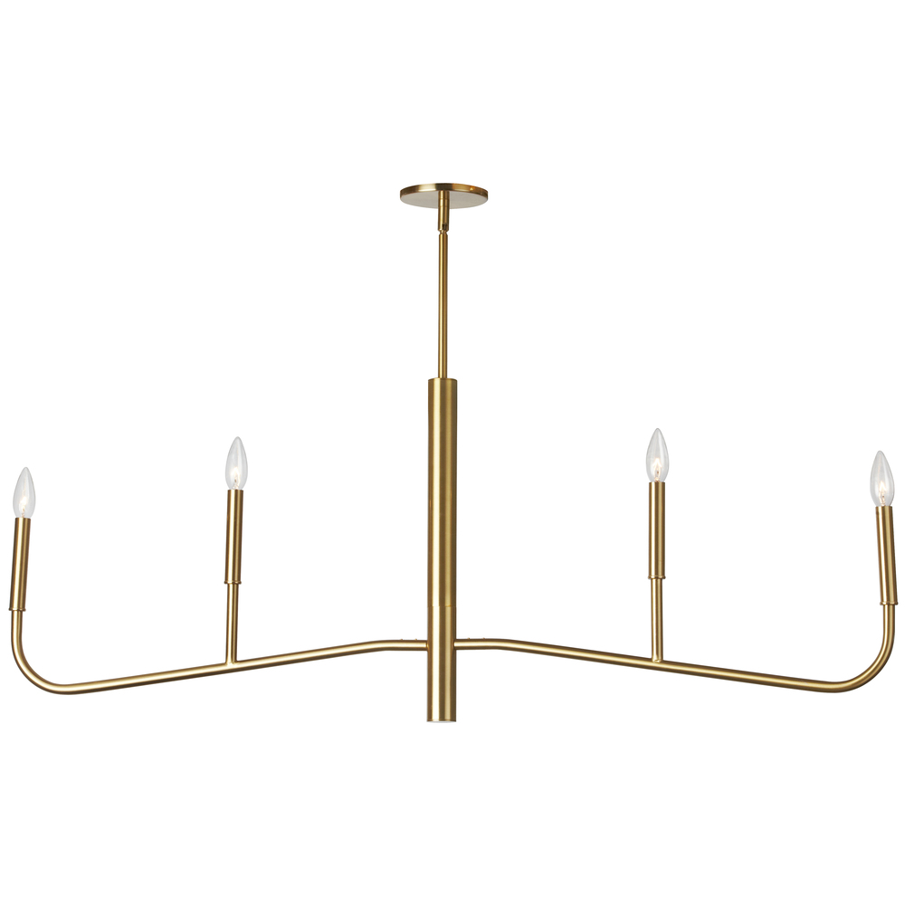 4 Light Incandescent Horizontal Chandelier, Aged Brass