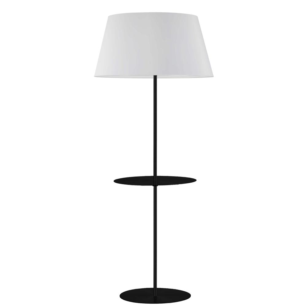 1 Light Incandescent Round Base Floor with Shelf Matte Black with White Shade