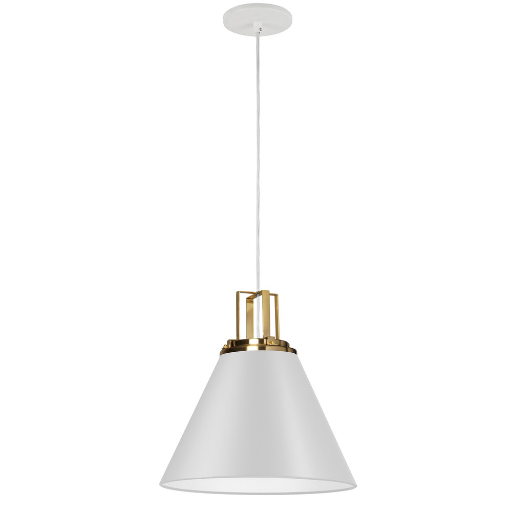 1 Light Incandescent Pendant, Matte White w/ Aged Brass Accent