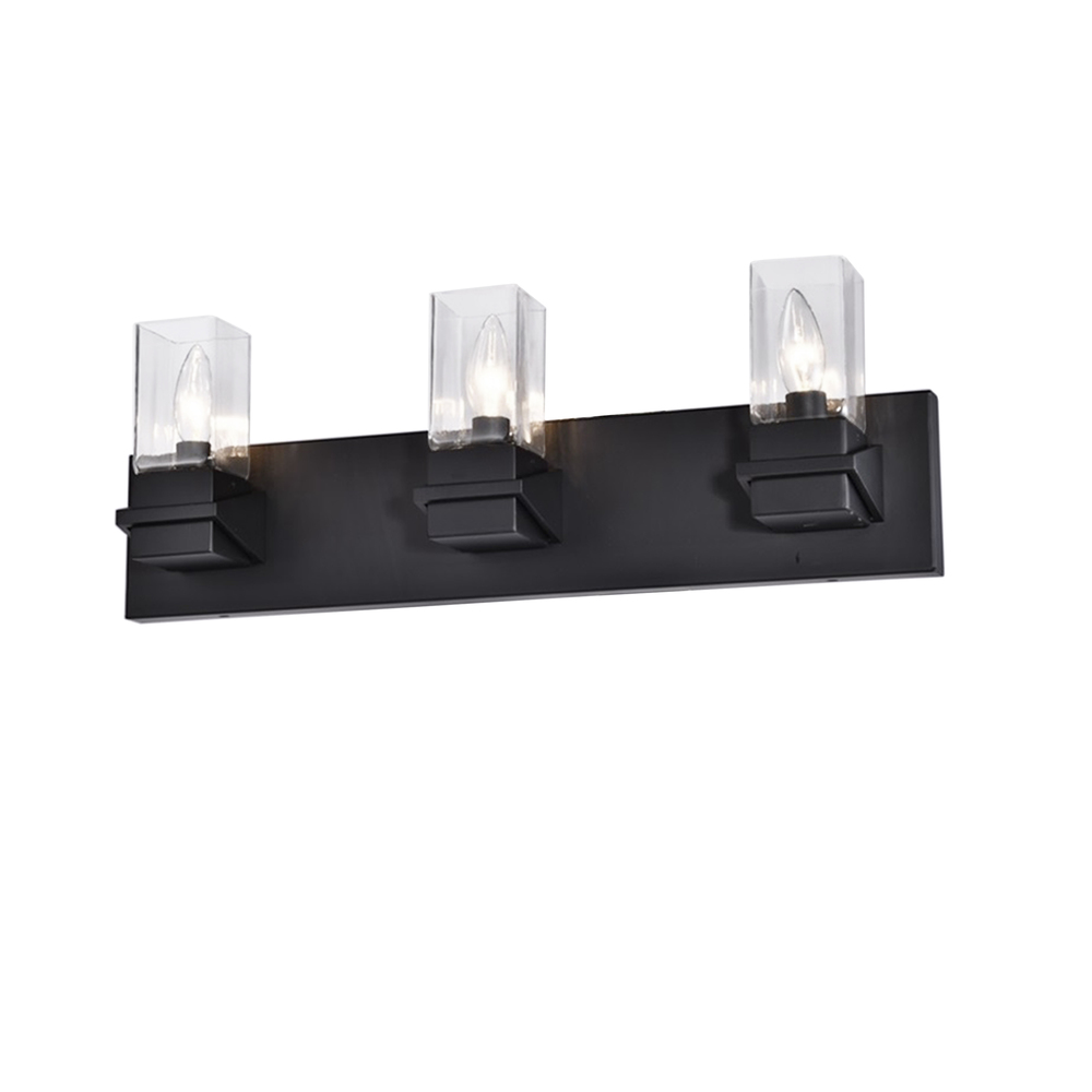 3 Light Incandescent Vanity, Matte Black w/ Clear Glass