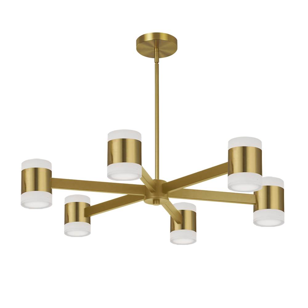 84W Chandelier, Aged Brass w/ Frosted Acrylic Diffuser