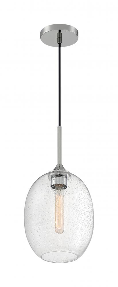 Aria - 1 Light Pendant with Seeded Glass - Polished Nickel Finish